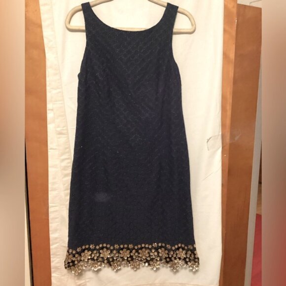 Lily Pulitzer Dawson Sheath dress with Goden scalloped hem Sz 10 - Picture 2 of 11